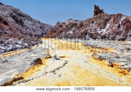 Yellow path rainbow Valley Hormuz Island Hormozgan Province Southern Iran.