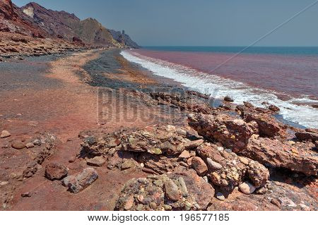 Red coast on the Iranian island of Hormoz Hormozgan Province Southern Iran.