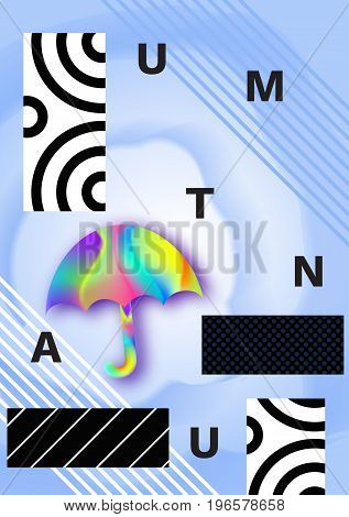 Umbrella abstract color poster, autumn season concept in trendy 90s style with  fluid gradients, lines, liguid texture, fashion bright background, banner, cover, invitation, flyer, vector illustration