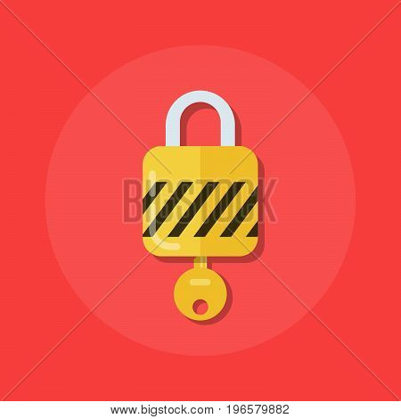 Identity or logon icon. Padlock with a key in a flat style. The process of opening the lock. Flat vector illustration.