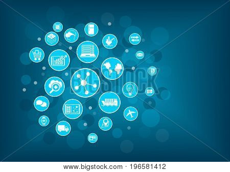 Industrial internet of things (IIOT) concept. Vector illustration of icons symbolizing industry 4.0