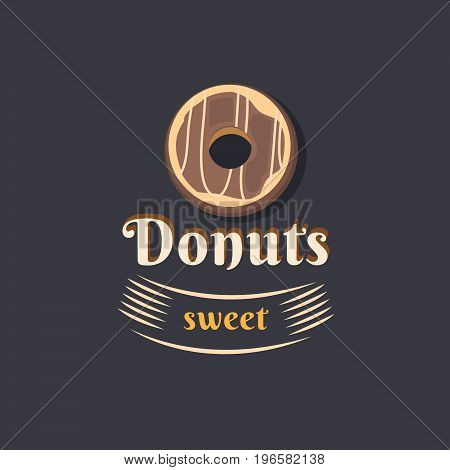 Vector vintage logo donut. Retro bakery label and logotype. Vector illustration of a donut. Templates for business card, menu, banner, cover, coupon, packaging, package, bag sticker