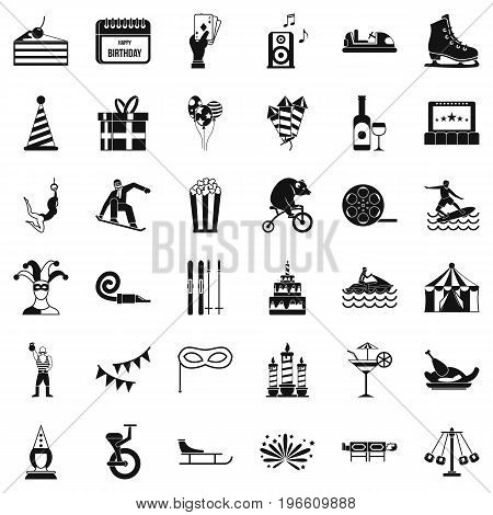 Amusement park icons set. Simple style of 36 amusement park vector icons for web isolated on white background