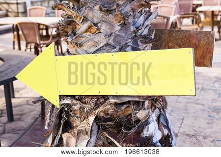 Blank Sign posts direction. Abstract yellow arrow.