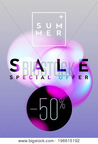 Summer Sale Vertical Banner Design. Abstract Gradient Blurs with Soft Pastel Colors. Trendy Vibrant Fluid Bubbles. Vector Advertising Template for Cloth Shop Online Store Web Banner PosterFlyer.