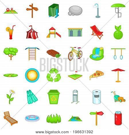Green park icons set. Cartoon style of 36 green park vector icons for web isolated on white background