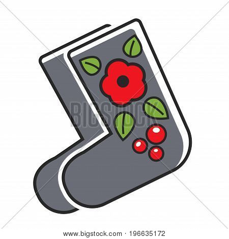 Russia culture and tourist travel symbol of Russian traditional valenki or winter felt boots with decoration. Vector icon of USSR Soviet Union nostalgia tourism attractions