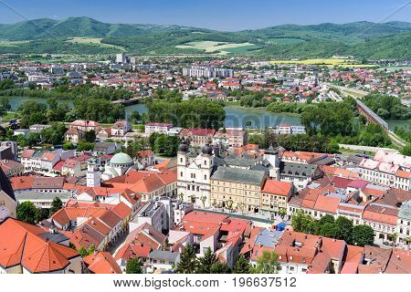 TRENCIN SLOVAKIA - MAY 13: View from Trencin castle on May 13 2017 in Trencin