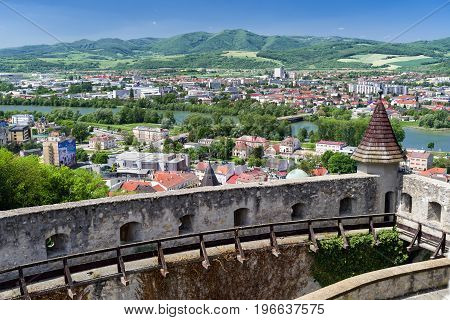 TRENCIN SLOVAKIA - MAY 13: View from Trencin castle on May 13 2017 in Trencin