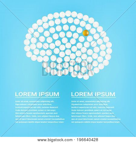 Human Brain With Pills With Text Isolated On A Background. Vector Illustration.Neurology. Medical concept created by pills.
