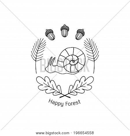 Forest   snail vector illustration card.  Forest animals card.