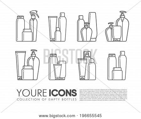 Blank cosmetic packages set with bottles tubes and containers of products for bath isolated vector illustration