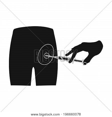 Intramuscular injection into the buttock with a syringe. Medicine single icon in black style vector symbol stock illustration .