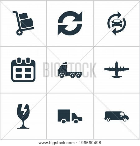 Elements Repeatability, Plane, Luggage Bearer And Other Synonyms Calendar, Aviation And Industry.  Vector Illustration Set Of Simple Conveyance Icons.