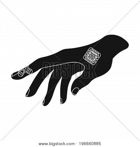 Bactericidal plaster on the arm. Medicine single icon in black style vector symbol stock illustration .