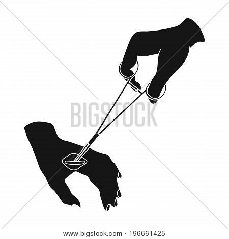 Manipulation, treatment of a wound on the arm with a medical instrument. Traumatology single icon in black style vector symbol stock illustration .