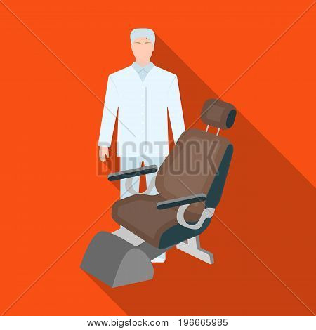 The doctor is a dentist in a white dressing gown in the office next to the chair. Medicine single icon in flat style vector symbol stock illustration .