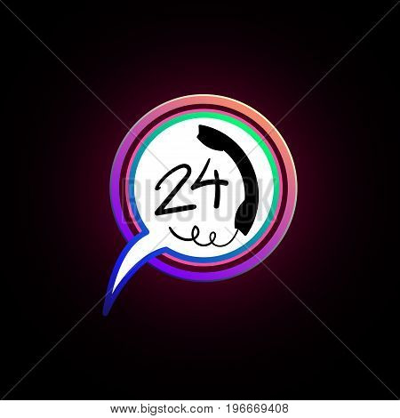 24 h support icon. Call, sign, Button, bell