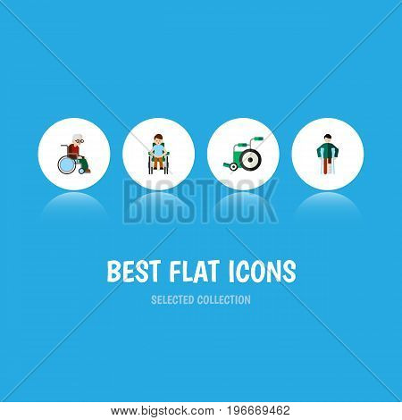 Flat Icon Handicapped Set Of Injured, Disabled Person, Wheelchair And Other Vector Objects