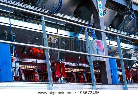 Pipe work and exhaust stack at offshore oil and gas central processing platform.