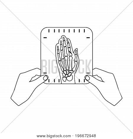 X-ray picture of the hand of a person in the hands of a radiologist. Medicine single icon in outline style vector symbol stock illustration .