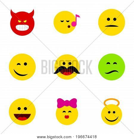 Flat Icon Expression Set Of Angel, Cheerful, Winking And Other Vector Objects