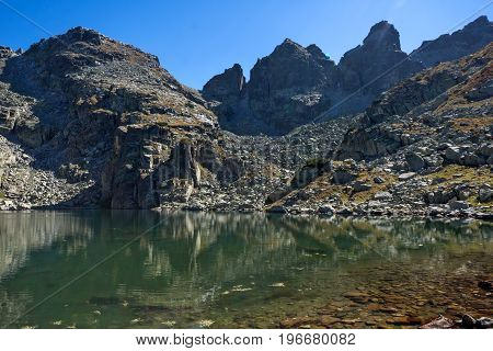 Amazing landscape of The Scary lake and Kupens peaks, Rila Mountain, Bulgaria