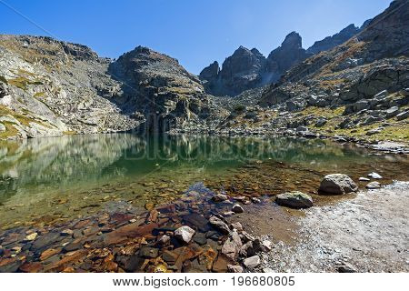 Amazing landscape of The Scary lake and Kupens peaks, Rila Mountain, Bulgaria