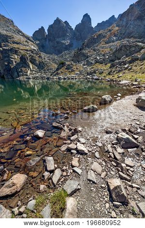 Amazing landscape of The Scary lake and Kupens peaks, Rila Mountain, Bulgaria