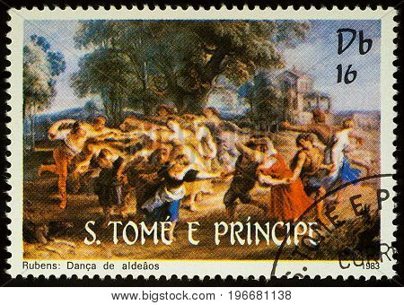 Moscow Russia - July 23 2017: A stamp printed in Sao Tome and Principe shows painting Rondo by Rubens series 