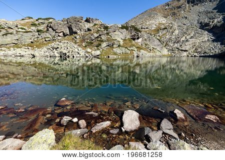Amazing landscape of The Scary lake and Kupens peaks, Rila Mountain, Bulgaria