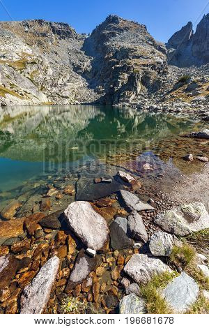Amazing landscape of The Scary lake and Kupens peaks, Rila Mountain, Bulgaria