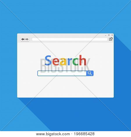 Browser window vector illustration. Browser or web browser in flat style with long shadow. Window concept internet browser. Mockup browser screen design.