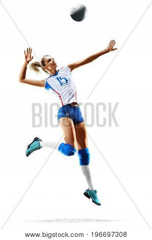 Female professional volleyball player isolated on white background