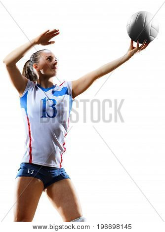 Female professional volleyball player isolated on white background