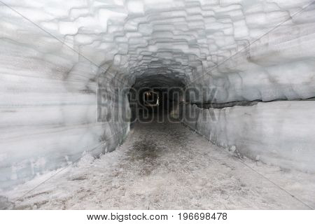 Manmade Tunnel inside Ice Cave in the Langjokull glacier in Iceland