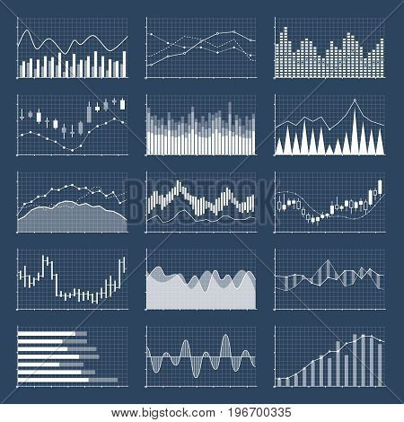 Financial candle stick graphs. Currency business and market charts vector set. Finance investment growth diagram information illustration