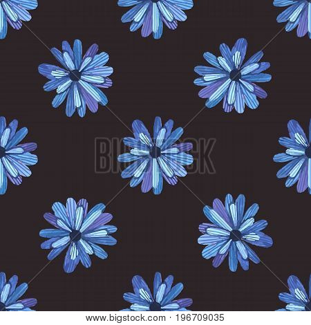 Flowers seamless pattern. Blue flowers nature pattern. Vector stock.