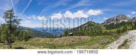 Nassfeld in Carnic Alps with mountain Gartnerkofel and High Tauern with Grossglockner in the background