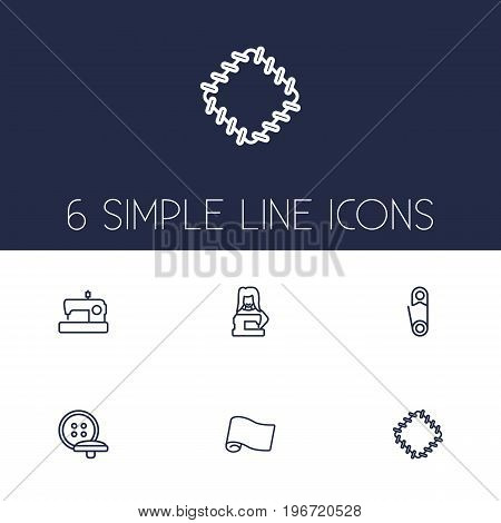 Collection Of Patch, Buttons, Fabric And Other Elements.  Set Of 6 Tailor Outline Icons Set.