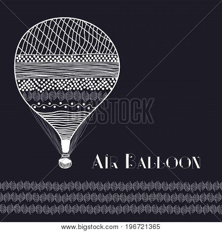 Cartoon violet retro air ballon. Strip background.