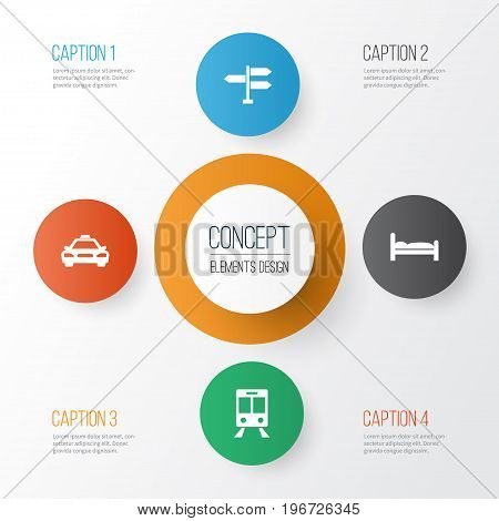 Journey Icons Set. Collection Of Doss, Direction, Car And Other Elements