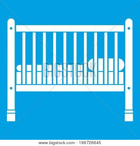 Baby bed icon white isolated on blue background vector illustration