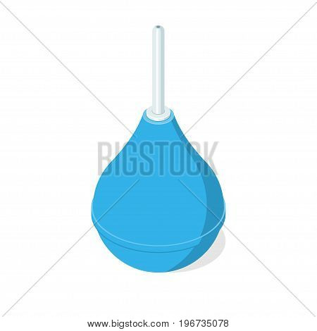 Blue rubber enema with a plastic tip. Isometric vector illustration