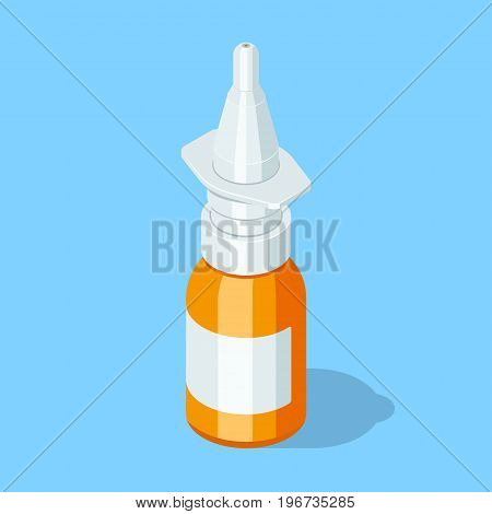 Nasal spray plastic bottle. Isometric vector illustration
