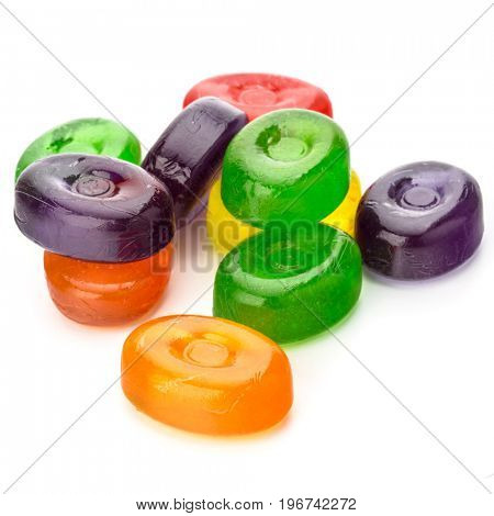 colorful fruit hard sugar candies,  boiled sweeties or sugar plums isolated on white background cutout