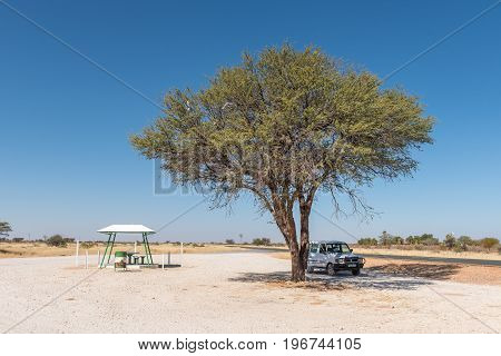 MARIENTAL NAMIBIA - JUNE 14 2017: A shaded resting place next to the B1-road between Mariental and Kalkrand