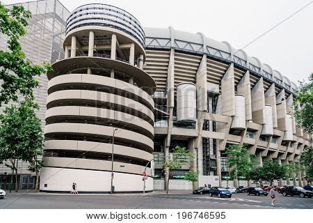 Madrid Spain - June 25 2017: Santiago Bernabeu Stadium. It is the current home stadium of Real Madrid Football Club. Outdoors view
