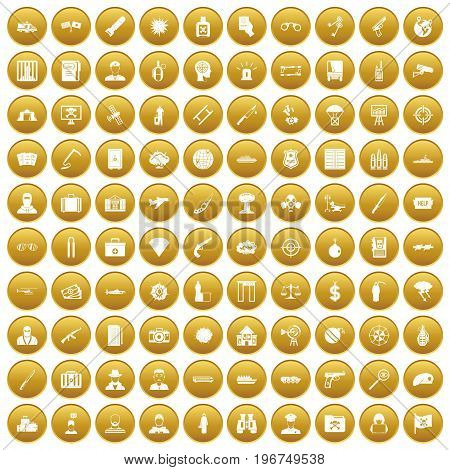 100 antiterrorism icons set in gold circle isolated on white vector illustration