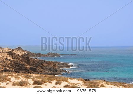 The sandy coast of the Spanish island Fuerteventura